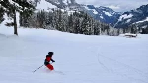 met kinderen door de poedersneeuw